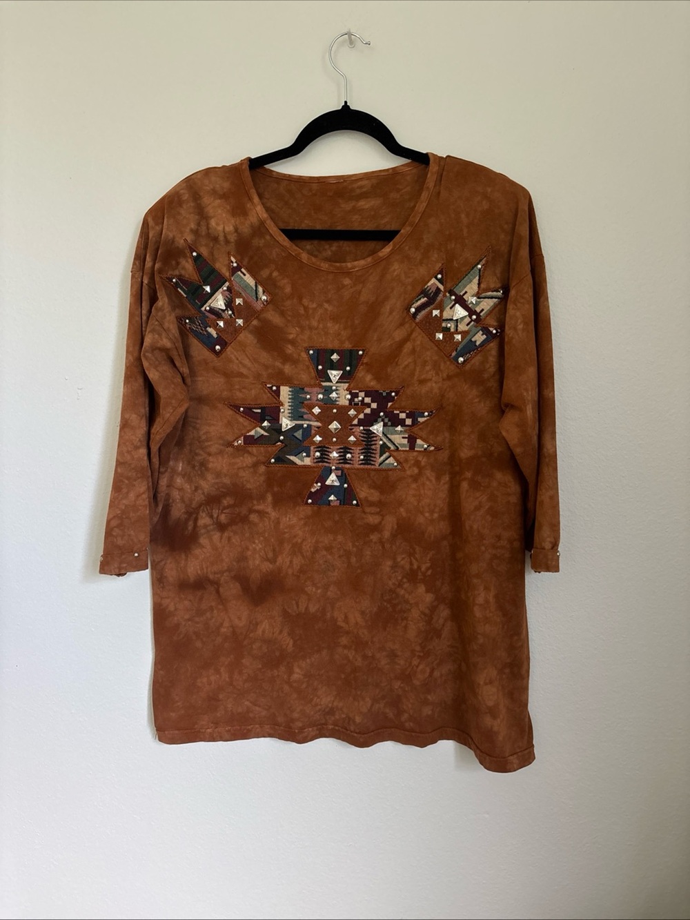 Vintage Rust Aztec-Embellished Women’s Top Tye Dye